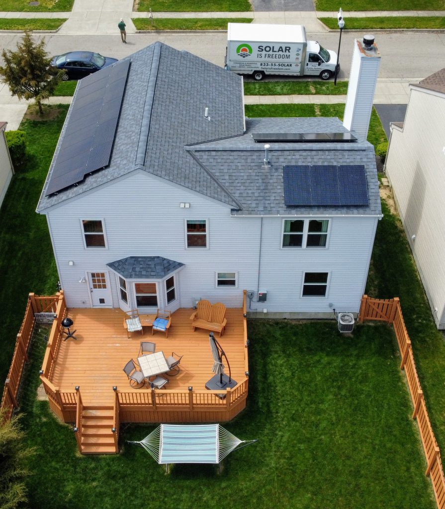 Residential solar installation on roof of home